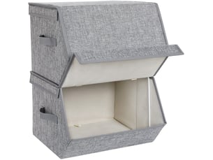 Lot de 2 boîtes de rangement avec couvercle magnétique à rabat empilables avec housse en tissu cadre en métal et poignées latérales pour accessoires jouets vêtements gris 12_0000025