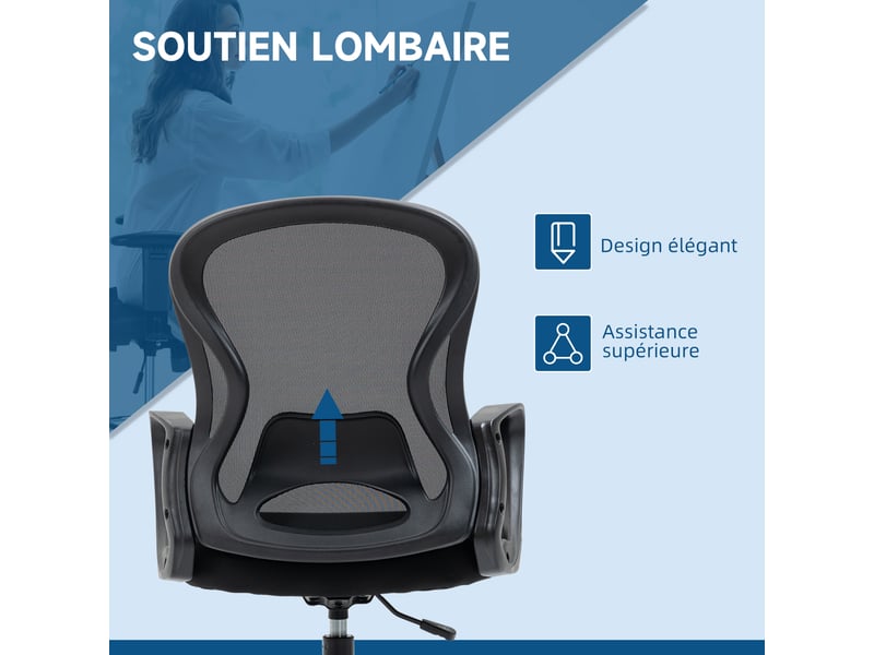  Lot de 2 fauteuils de bureau chaise de bureau assise haute réglable pivotant 360° maille noir respirante  - Conforama R