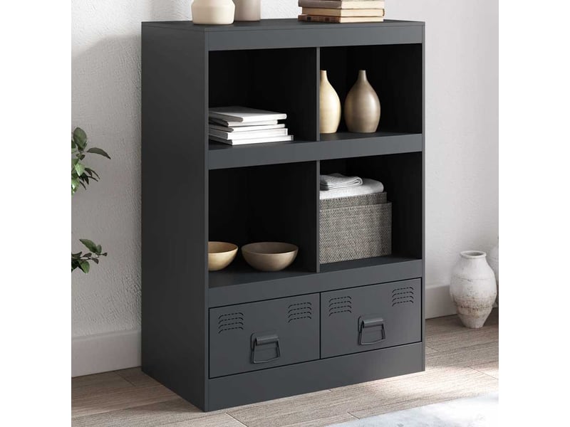  Buffet haut - bahut - meuble de rangement anthracite 67x39x95 cm acier  - Conforama B
