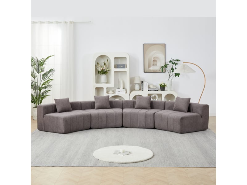Canapé module chenille incurvé à 2 coussins – demi-cercle symétrique pour salon, chambre, bureau, détente - Conforama B