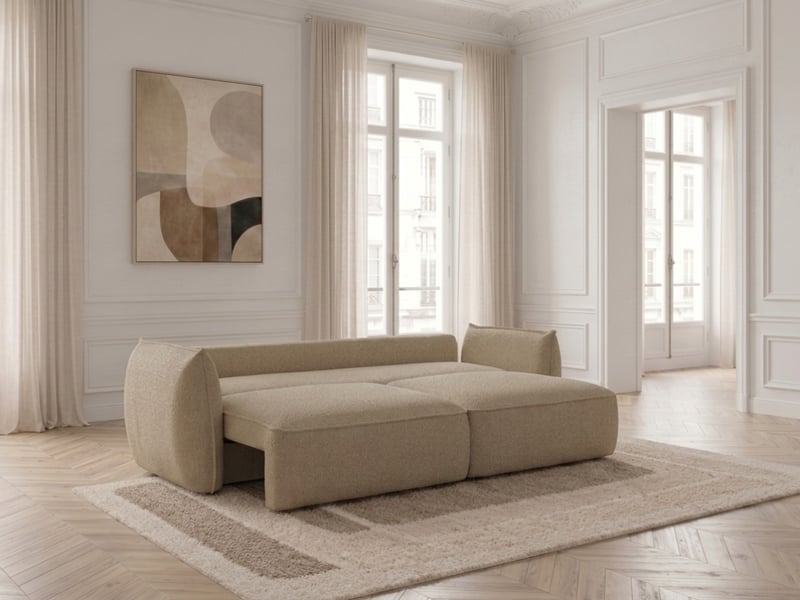Bobochic canapé droit convertible 3 places esmee tissu chenille beige ESMEE - Conforama C