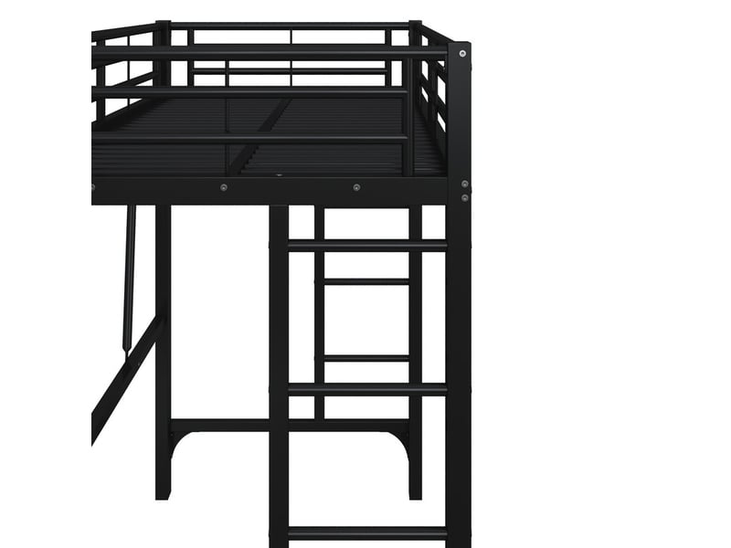  Lit mezzanine 90 x 200cm, structure de lit en métal, double échelle, espace ouvert sous le lit, noir  - Conforama E