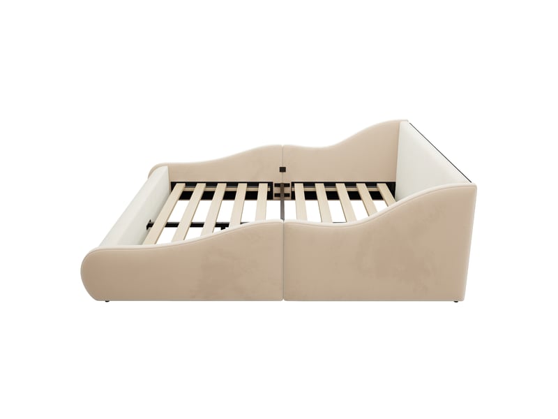  Lit 2 places 140x200 cm - lit rembourré en velours avec tête de lit haute et barrières de sécurité - beige  - Conforama E