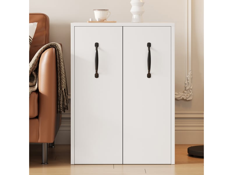  Petite bibliothèque à roulettes 52x50x75cm, table de chevet compacte blanche avec tiroirs, meuble de rangement réversible pour bureau et salon.  - Conforama E