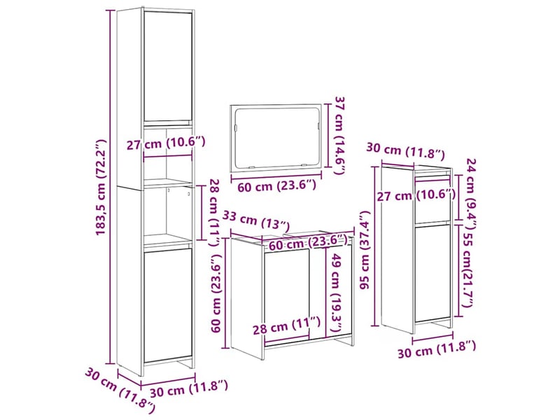  Ensemble de meubles salle de bain 4 pcs bois d'ingénierie cf63965  - Conforama E
