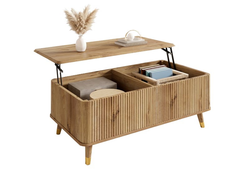  Table basse relevable avec coffre de rangement, mécanisme hydraulique, style rétro en mdf naturel 97 × 52 × 56,5 cm  - Conforama A
