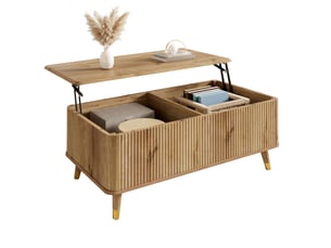 Table basse relevable avec coffre de rangement, mécanisme hydraulique, style rétro en mdf naturel 97 × 52 × 56,5 cm
