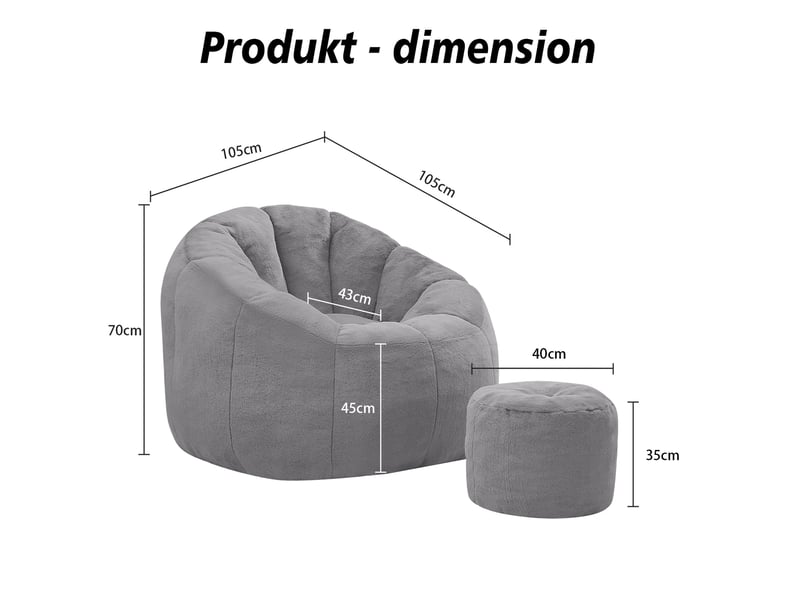 Fauteuil poire fleur modenvie avec repose-pieds en tissu imitation fourrure gris clair 105 x 105 x 70 cm - Conforama C