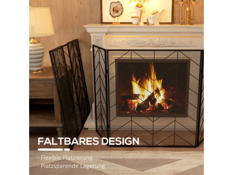  Pare-feu de cheminée noir en acier à 3 panneaux, pliable, 135x85 cm, protection du foyer  - Conforama D