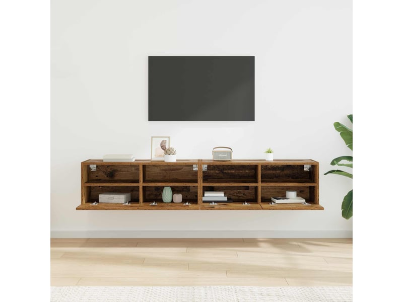  Lot de 2 meuble tv mural, meuble tv suspendu bois ancien bois d'ingénierie shl53857  - Conforama D