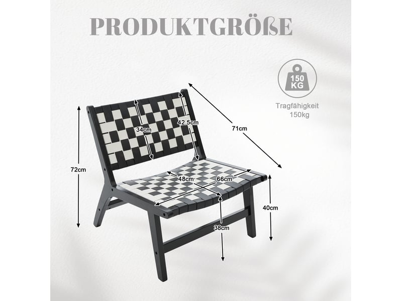 Chaise d'appoint 71 x 66 x 72 cm – noir et blanc – motif damier sans accoudoirs, style moderne et gain de place - Conforama C