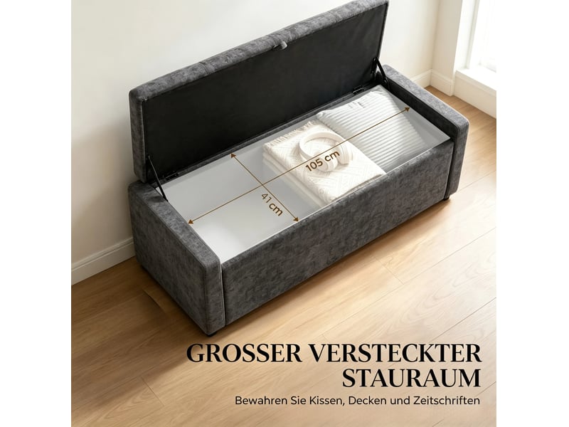  Banc de rangement 122 x 48 x 44 cm gris foncé en polyester, coffre caché et assise pour deux personnes  - Conforama E