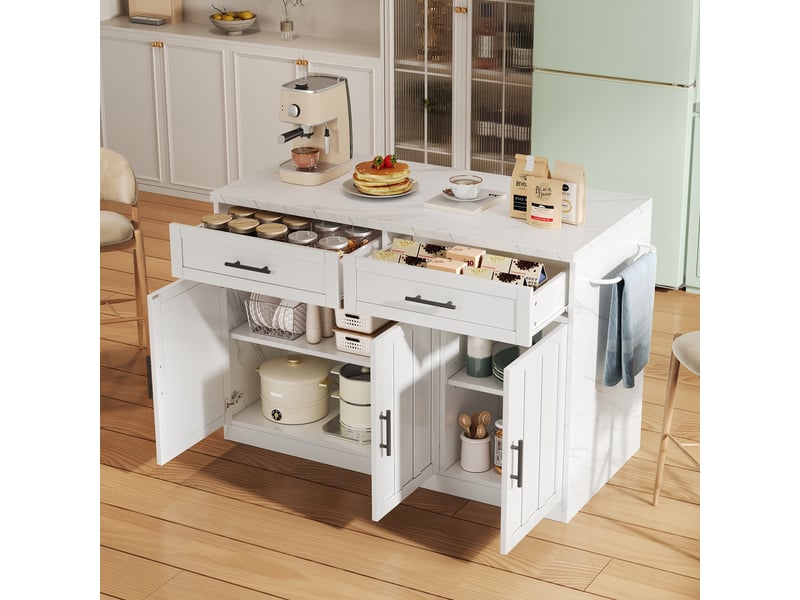  Îlot de cuisine 3 portes 2 tiroirs coloris blanc mdf îlot de cuisine blanc - Conforama B