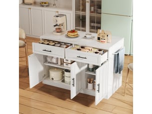 Îlot de cuisine 3 portes 2 tiroirs coloris blanc mdf