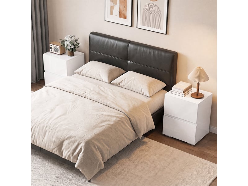  Lot de 2 tables de chevet, tables d'appoint avec 2 tiroirs, façades à haute brillance, plateau large, 40x40x58cm, blanc  - Conforama D