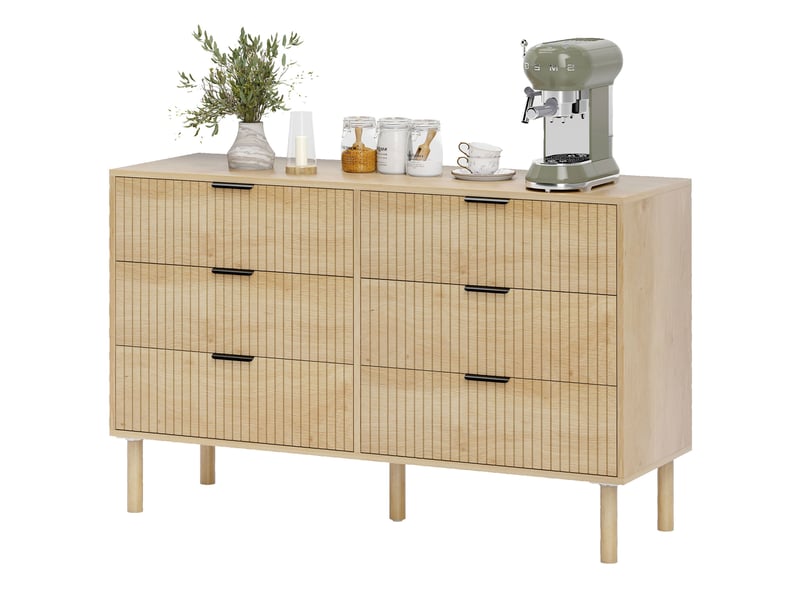  Commode en bois de style nordique à 6 tiroirs pour chambre et entrée, 120 x 39,5 x 75 cm, chêne  - Conforama B