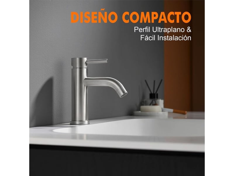  Robinet lavabo salle de bain moderne, mitigeur monocommande en acier inoxydable, cartouche céramique silencieuse, eau chaudefroide  - Conforama D