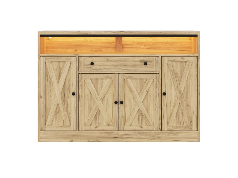 Buffet led avec tiroir, rangements de porte et 4 portes grange, 140 x 35 x 95 cm - Conforama A