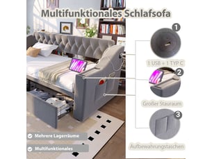 Lit banquette 90x190 cm ZOVIRA coloris gris