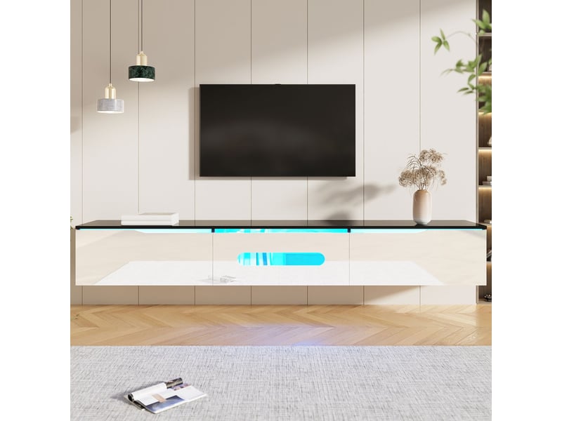 Meuble tv 180cm, design contemporain avec rangement et éclairage led mural meuble tv avec rangement - Conforama B