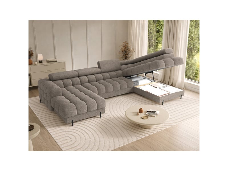  Canapé panoramique convertible beige foncé angle droit feraria 358x93x202cm  - Conforama C