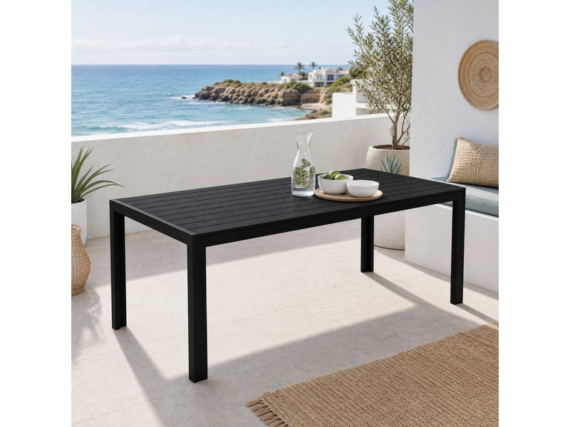  Table de jardin 190x84,5x72 cm noire, structure aluminium et plateau composite aspect bois, charge 150 kg  - Conforama C