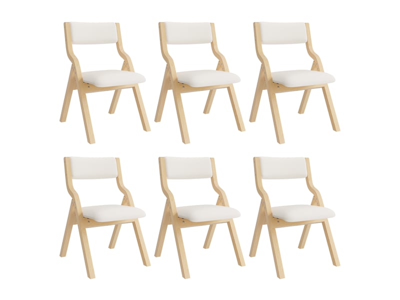  Chaise de salle à manger lot de 6 pliantes avec assise rembourrée  - structure en bois massif, lin - beige  - Conforama A