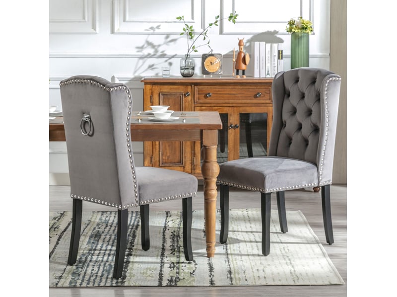 Lot de 6 chaises de salle à manger 45x61x100 cm velours, mousse, ressorts s, pieds en chêne gris - Conforama B