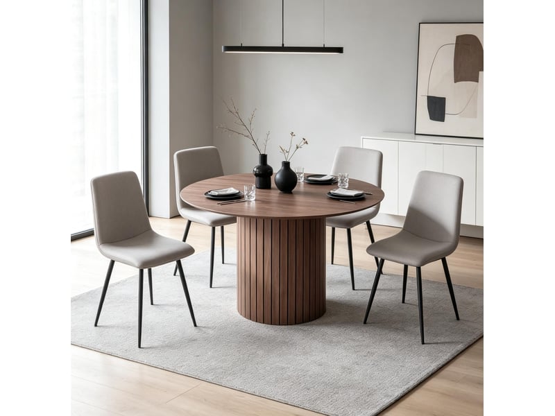  Table à manger ronde 120 x 120 cm – marron foncé – pied central cylindrique stable, pour 4 à 6 personnes  - Conforama D