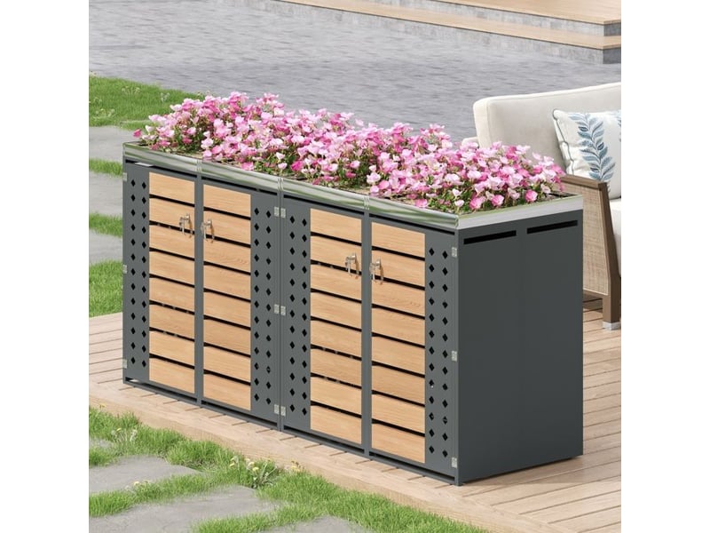  Conteneur à ordures avec jardinière - quatre compartiments - verrouillable - jardinière intégrée bicolore - Conforama E