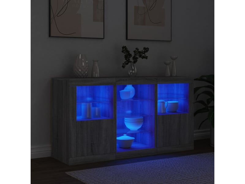  Buffet salon, buffet de rangement avec lumières led sonoma gris 123x37x67 cm shl62781  - Conforama D
