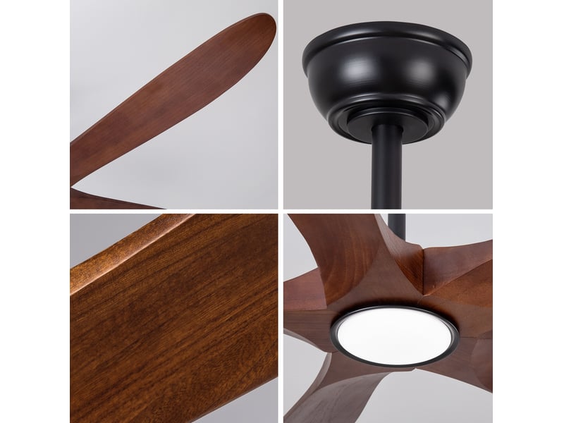  Ventilateur de plafond 60 pouces avec lumière, ultra-plat, 5 pales en bois foncé, 3cct dimmable, 6 vitesses  - Conforama D