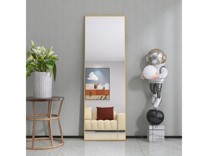  Miroir sur pied - 162 x 53 cm - or - miroir plein pied rectangulaire en verre trempé, cadre en alliage d'aluminium, design moderne  - Conforama E