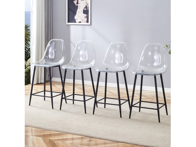  Tabouret de bar transparent design moderne avec repose-pieds et structure métallique en plastique noir  - Conforama B