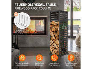 Ml-design range-bûches vertical en acier galvanisé 37,5 x 37,5 x 112 cm, intérieur et extérieur, motif de fentes, support colonne rangement bois de chauffage cheminée, 4 crochets, anthracite mat