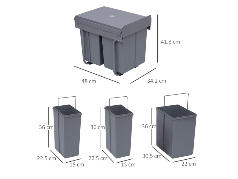  Poubelle encastrable coulissante 40 l 48x34,2x41,8 cm – grise – 3 bacs amovibles de tri sélectif  - Conforama C