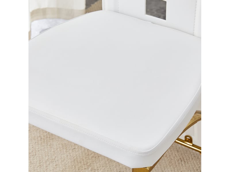  Lot de 4 chaises de salle à manger blanches et dorées en cuir régénéré, dossier ajouré et pieds en métal  - Conforama D