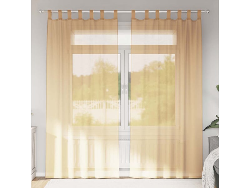  Lot de 2 rideaux en voile, voilages avec boucles sable 140x225 cm cf44323  - Conforama B