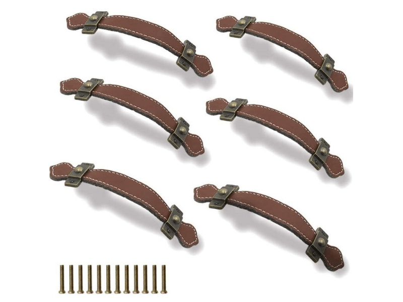  6 pièces de poignées en cuir pour tiroirs de 128 mm, poignée vintage pour valises, poignée pour placards avec vis marrons  - Conforama A