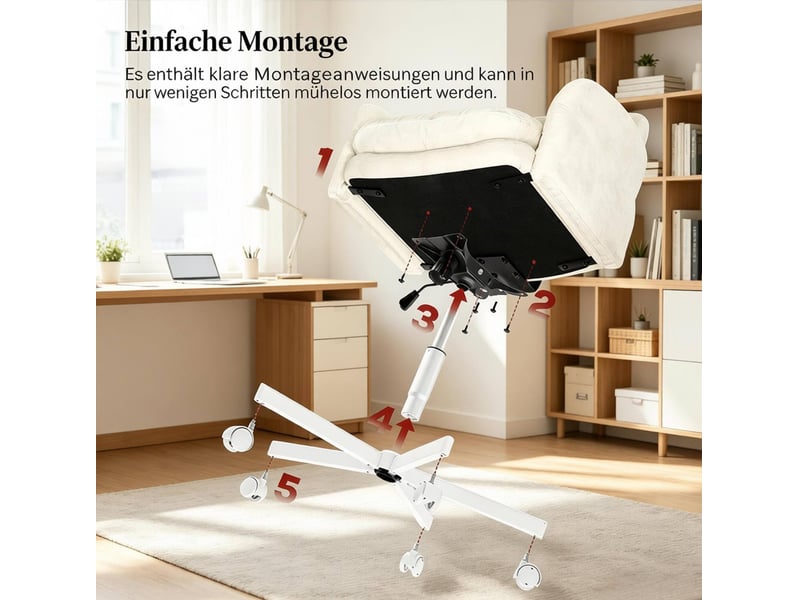  Fauteuil de bureau pivotant 68x71 cm – beige – hauteur réglable 49-57 cm, accoudoirs ajustables  - Conforama E