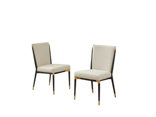 Lot de 2 chaises de salle à manger style scandinave en tissu crème avec pieds noirs et finition dorée