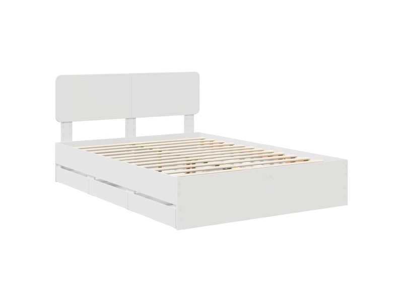  Lit double- lit adulte -  cadre de lit avec tiroir blanc 150 x 200 cm bois d’ingénierie  - Conforama C