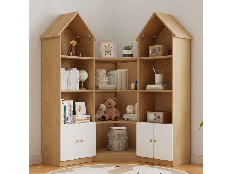 Meuble de rangement enfant - rangements intégrés - organisation des jouets - rangement chambre - hauteur enfant - blanc et naturel CozyNest - Conforama B
