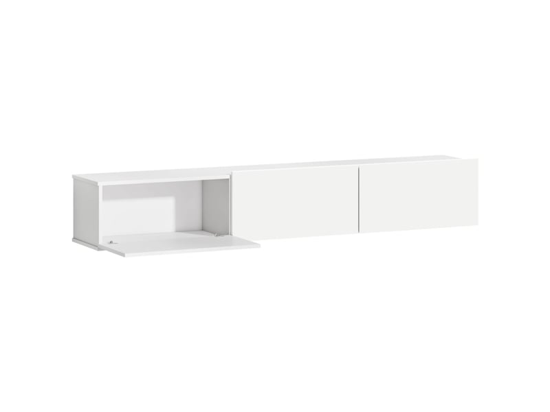  Meuble tv 180 cm montage mural 3 tiroirs grand rangement panneau de particules blanc design flottant  - Conforama E