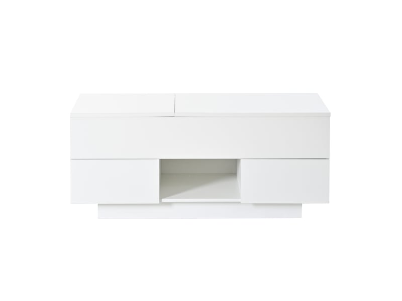  Table basse relevable blanche 100x45x43 cm, table de salon avec led, 2 tiroirs et rangement caché, plateau réglable  - Conforama A
