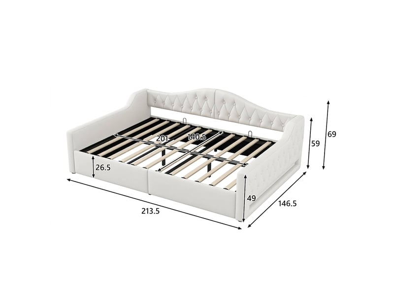 Lit banquette 140x200 avec rangement et led 7 couleurs beige - Conforama E