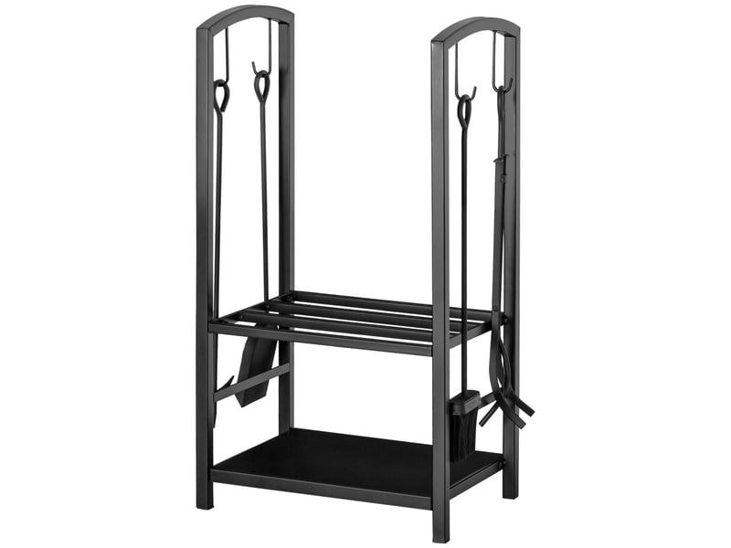 Porte-bûches métallique 2 niveaux, 4 outils de cheminée, 40 x 30 x 74,5 cm, charge 100 kg - Conforama B
