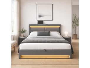 Lit avec rangement 140x190 cm <strong></strong> <strong></strong> coloris gris