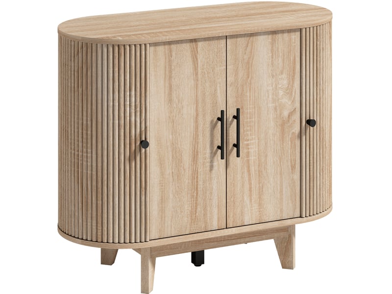  Buffet de rangement 4 portes 90x40x76 cm en mdf et acier, chêne naturel  - Conforama A