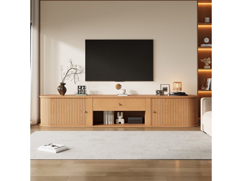  Meuble tv bois clair 180 cm panneau de particules  - Conforama B